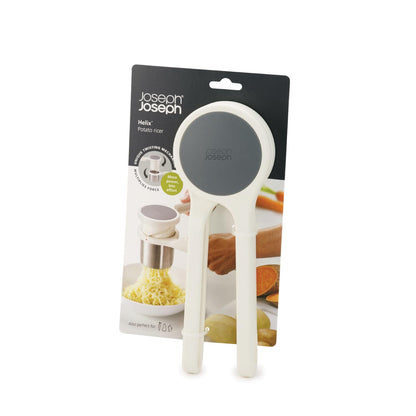 Joseph Joseph Helix Potato Ricer Masher Ergonomic Twist-Action Hand Manual Stainless Steel For Mashed Potato, Vegetable Purees, Stainless Steel, White