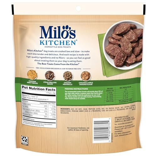 Milo's Kitchen Homestyle Dog Treats, Beef Sausage Slices, 10 Ounce, High Protein, No Artificial Flavors