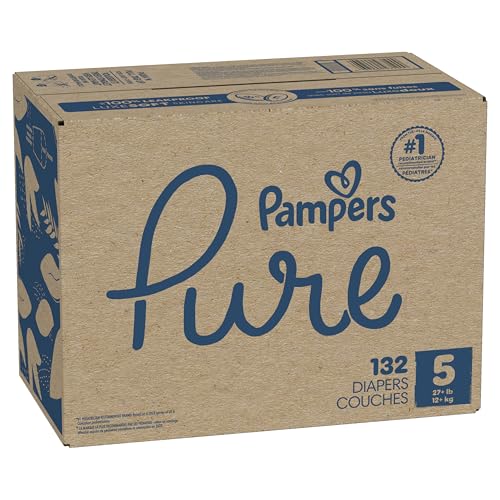 Pampers Pure Protection Baby Diapers, Size 5 (27+ lbs), 132 Count, Up to 100% Leakproof, Premium Plant-based Skin Protection, Hypoallergenic Soft Diapers