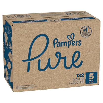 Pampers Pure Protection Baby Diapers, Size 5 (27+ lbs), 132 Count, Up to 100% Leakproof, Premium Plant-based Skin Protection, Hypoallergenic Soft Diapers
