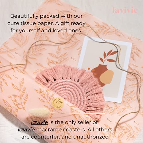 lavivie Cute Macrame Coasters Woven Boho Decor Handmade Absorbent Aesthetic, for Desk Office Table Kitchen Dining Room Cup Drinks Picnic Housewarming Home Rattan Wicker Bamboo (Dusty Pink (Set of 2))