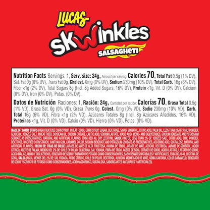 Lucas Salsagheti Watermelon Flavored Hot Candy Strips and Tamarind Sauce, 0.84 oz - 12 Pieces Pack for Treats, Snack, Parties, Piñatas,0.84 Ounce (Pack of 12)