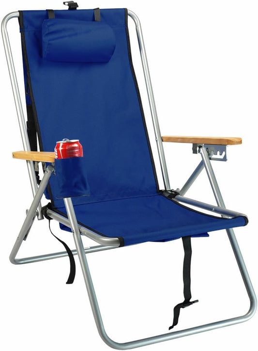 Rio Beach Original 4-Position Steel Backpack Chair with Pillow, Hands-Free Beach Chair Backpack for Adults, Navy