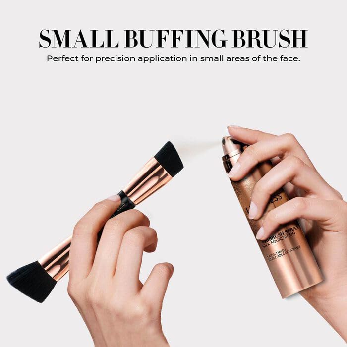 LUMINESS Silk Airbrush Spray Foundation & Buffing Brush Kit – Full Coverage Foundation & Dual-Sided Buffing Brush - Buildable Coverage, Anti-Aging Formula Hydrates & Moisturizes - Light Medium
