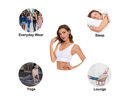 JEMINAY Women's Wireless Sleep Bras Unpadded Seamless Comfort Bras Throw-on Wirefree Bralettes 3 Pack,Black+Beige+White,XL