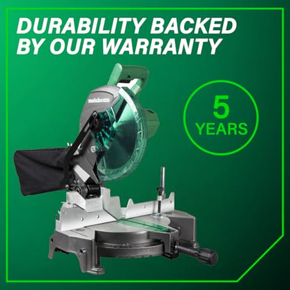 Metabo HPT 10-Inch Compound Miter Saw, 15-Amp Power Saw with Large 10-Inch Table, Precision Miter Angles, Single Bevel 0-45°, 24T TCT Blade, Positive Stops, Lightweight Design, C10FCGS