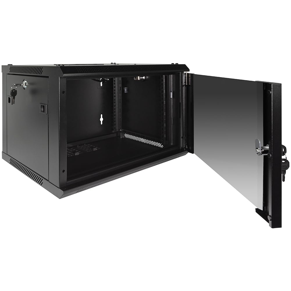 NavePoint 6U Server Rack Enclosure with Glass Door, Cooling Fan, Locks, & Removable Side Panels - 6U Wall Mount Network Cabinet 19 Inch Rack 17.7 Inches Deep