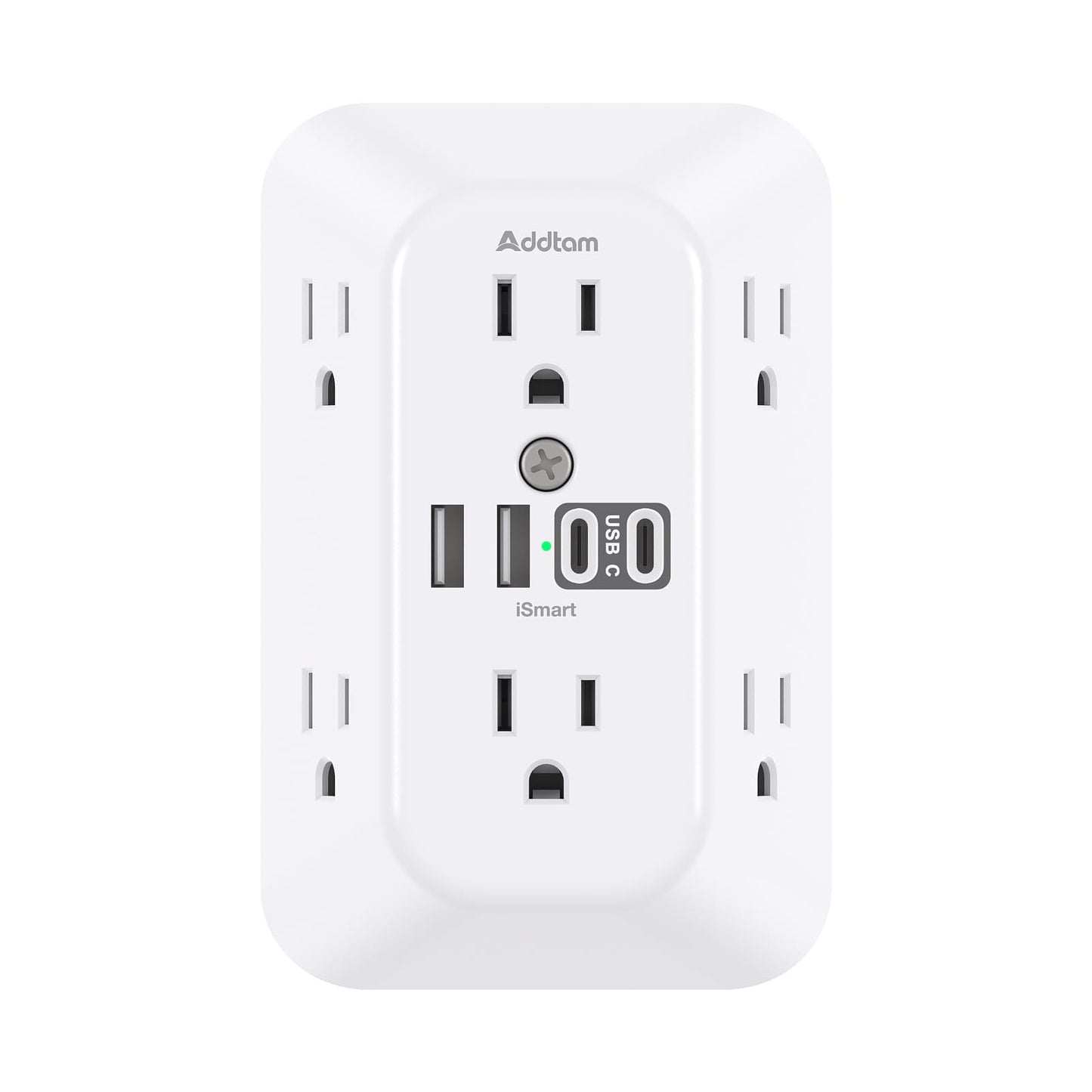 Addtam Surge Protector Outlet Extender, 6-Outlet Splitter with 4 USB Wall Charger(2 USB-C Ports), Multi Plug Wall Outlet 1800J Power Strip for Home Office Dorm Room Essentials