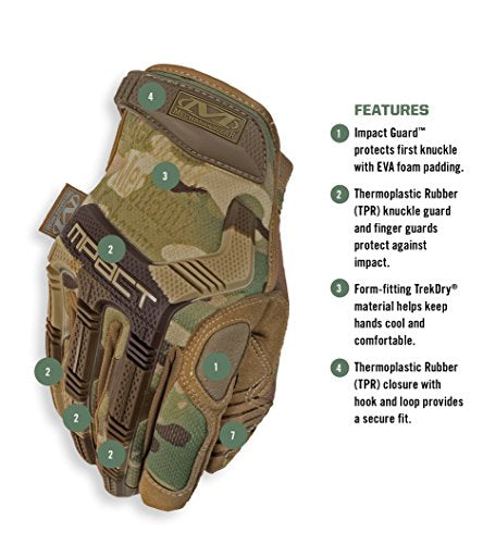 Mechanix Wear: M-Pact Tactical Gloves with Secure Fit, Touchscreen Capable Safety Gloves for Men, Work Gloves with Impact Protection and Vibration Absorption (Camouflage - MultiCam, Large)