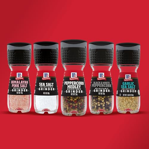 McCormick Salt & Pepper Grinder Variety Pack, Himalayan Pink Salt, Sea Salt, Black Peppercorn, and Peppercorn Medley, 6.47 oz