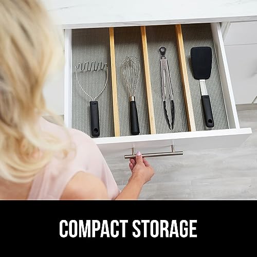 GORILLA GRIP Stainless Steel Heat Resistant Kitchen Tongs for Cooking, Set of 2 BBQ Tong, Non Scratch Silicone Tip for Pans, Strong Grip, Grab Food, Toss Salad, Air Fryer, Pull Lock, 7 + 9 Inch, Black