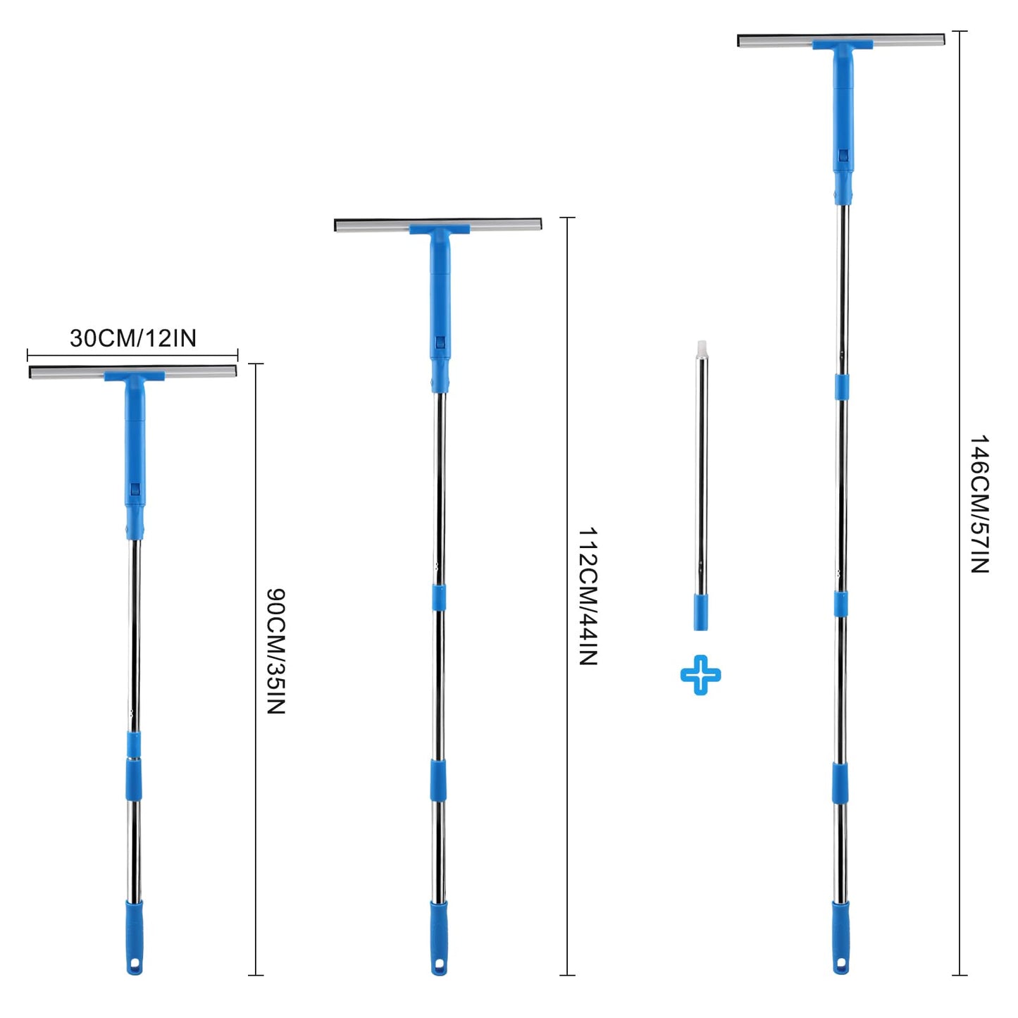 Mitclear Window Cleaner with Long Handle(57IN), Glass Cleaning Tools with Silicone Squeegee & Microfiber Scrubber, Window Cleaning Kit for Shower Glass Mirror Door Car