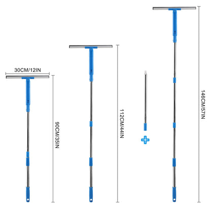 Mitclear Window Cleaner with Long Handle(57IN), Glass Cleaning Tools with Silicone Squeegee & Microfiber Scrubber, Window Cleaning Kit for Shower Glass Mirror Door Car