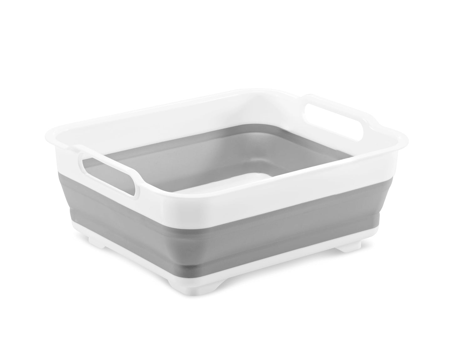 Madesmart Collapsible Dishwashing Basin with Handles, Plastic Pop-Up Dish Wash Basin for Kitchen Counters, Gray/White