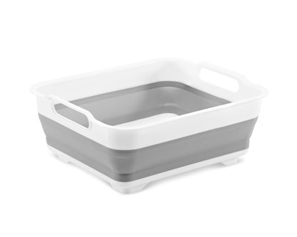 Madesmart Collapsible Dishwashing Basin with Handles, Plastic Pop-Up Dish Wash Basin for Kitchen Counters, Gray/White
