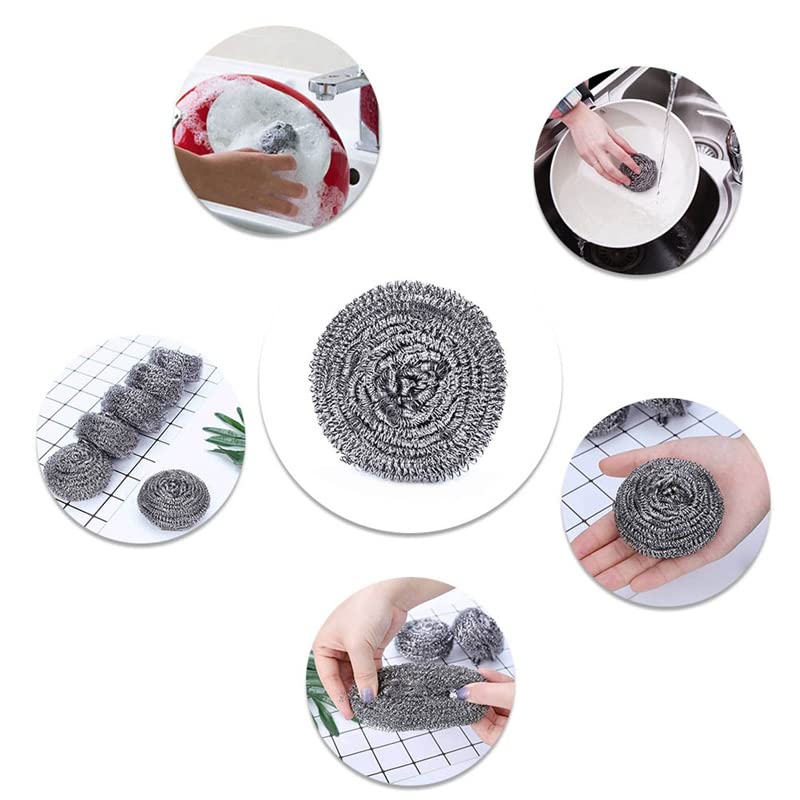 KTOJOY 6 Pack Stainless Steel Wool Scrubber, Scrubbing Scouring Pad, Steel Wool Scrubber for Kitchens, Bathroom and More