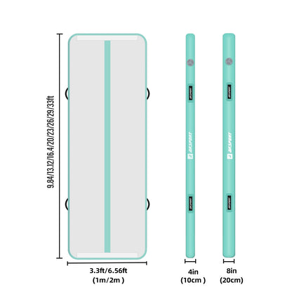 AKSPORT Air Mat Tumble Track 10ft-20ft Inflatable Gymnastics Mat 4/8in Thickness for Home Use/Tumble/Gym/Training/Cheerleading/Yoga (Mint Green, 10x3.28x0.66ft)