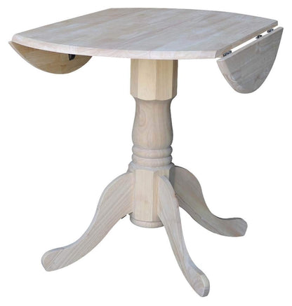 IC International Concepts 36" Dual Drop Leaf Dining Table Solid Real Wood, Sturdy Parawood, 36"W x 36"D x 30"H, DIY, Paint/Stain Ready, Unfinished