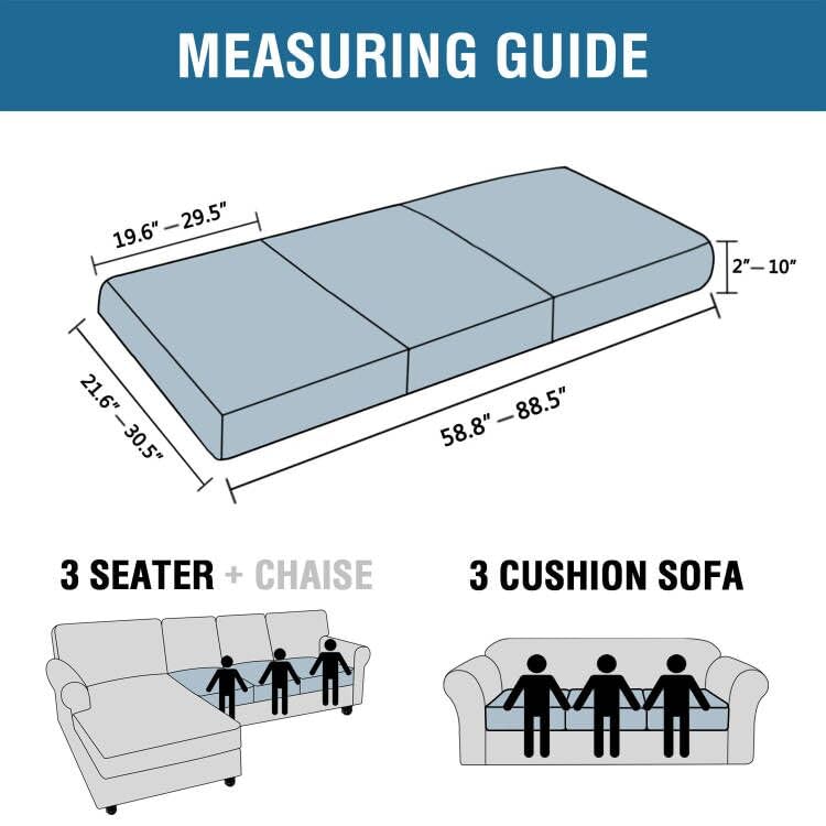 H.VERSAILTEX Super Stretch Individual Seat Cushion Cover Sofa Covers Couch Cushion Covers Slipcover Sets Thick Jacquard Textured Twill Fabric (3 Piece Sofa Cushion Covers, Ivory)