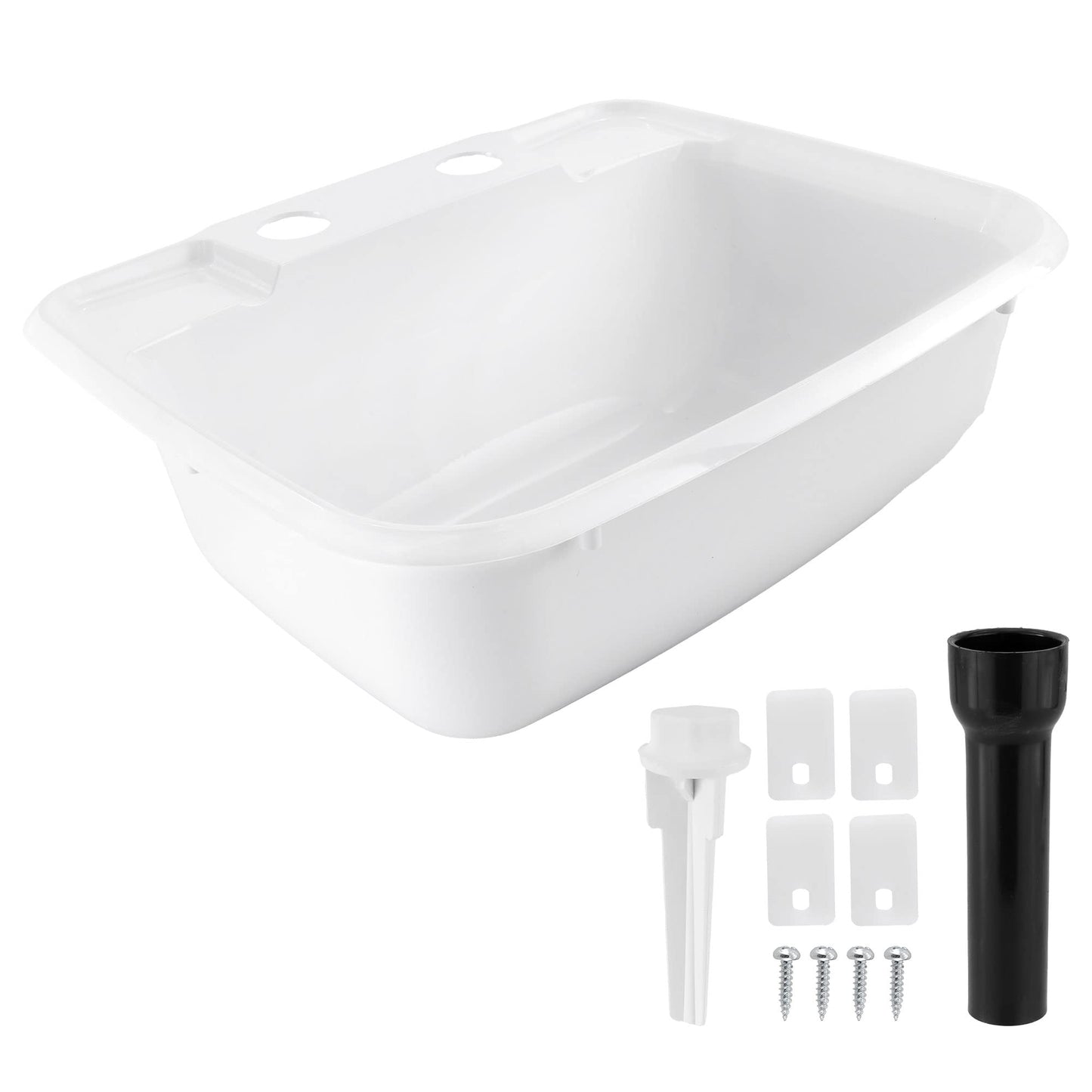 RecPro Rectangle RV Bathroom Sink | Single Bowl Lavatory Sink | Camper Basin | Plastic (White)