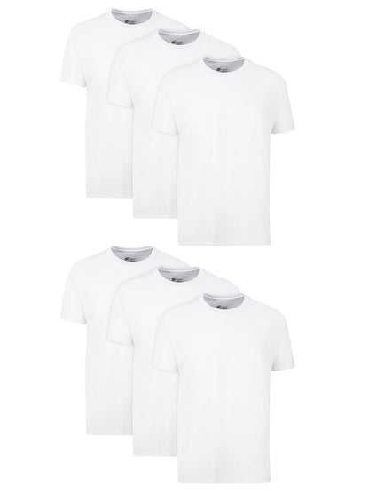 Hanes Mens Cotton, Moisture-wicking Crew Tee Undershirts, Multi-packs, White - 6 Pack, Large US