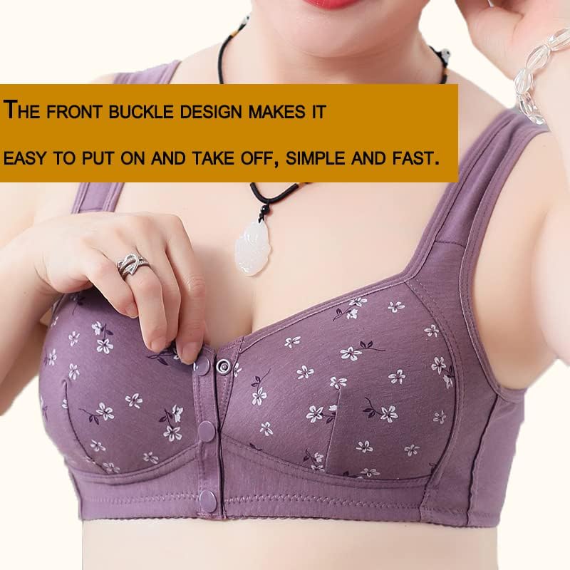 ObjFoch Daisy Bra, Front Snap Closure, Posture Correction, Wirefree, Cotton, S - 6XL, Stripe-Pink