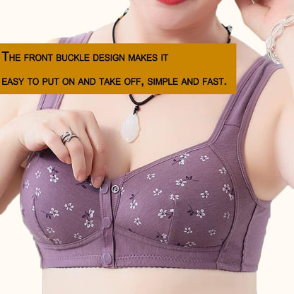 ObjFoch Daisy Bra, Front Snap Closure, Posture Correction, Wirefree, Cotton, S - 6XL, Stripe-Pink