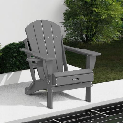 MUCHENGHY Folding Adirondack Chairs, Patio Chairs, Lawn Chairs, Outdoor Chair, Adirondack Chair Plastic, Fire Pit, Weather Resistant with Cup Holder for Deck, Backyard, Garden(Gray)