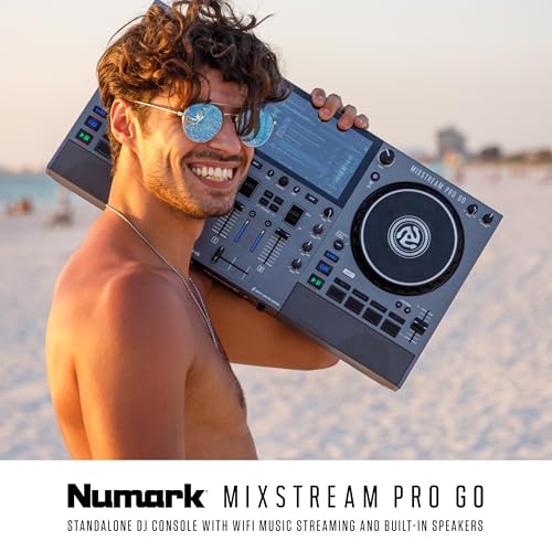 Numark Mixstream Pro Go Portable DJ Controller with Battery, Mixer with Stem Separation, Speakers, WiFi Streaming, Touchscreen, works with Serato DJ