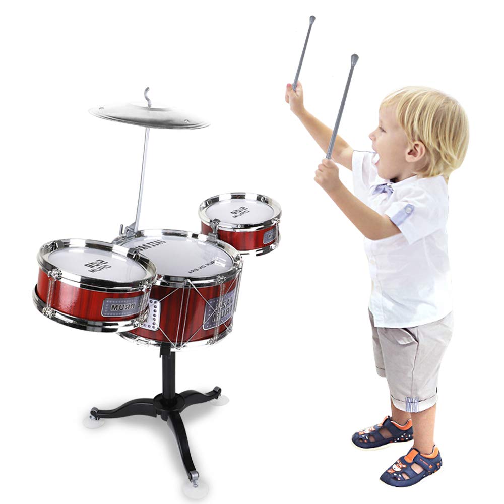 JAFATOY Small Plastic Drum Set Toy for Kids Age 3 - 6 Years Old Toy Musical Instruments Playing Rhythm Beat Toy Great Gift for Boys Girls