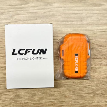 LcFun Electric Lighter - USB C Rechargeable, Windproof, Waterproof Flameless Dual Arc Plasma Lighters with Portable Lanyard for Adventure, Survival Tactical, Camping Gadgets for Men (Orange)
