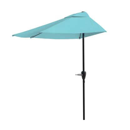Half Umbrella Outdoor Patio Shade - 9 ft Patio Umbrella with Easy Crank - Small Canopy for Balcony, Table, or Deck by Pure Garden (Blue)