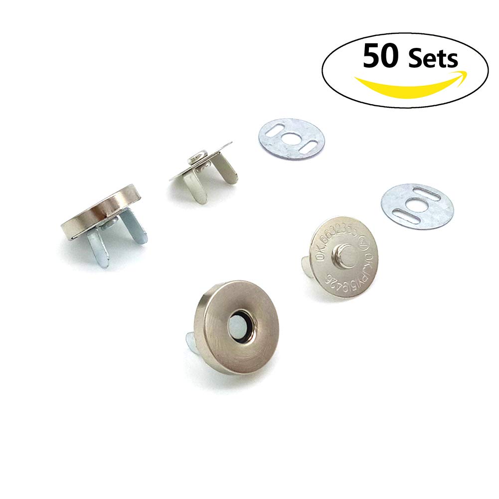 50 Sets Silver Tone Magnetic Purse Snap Clasps Button/Great for Closure Purse Handbag Clothes Sewing Craft No Tools Required 14mm (18Y50)
