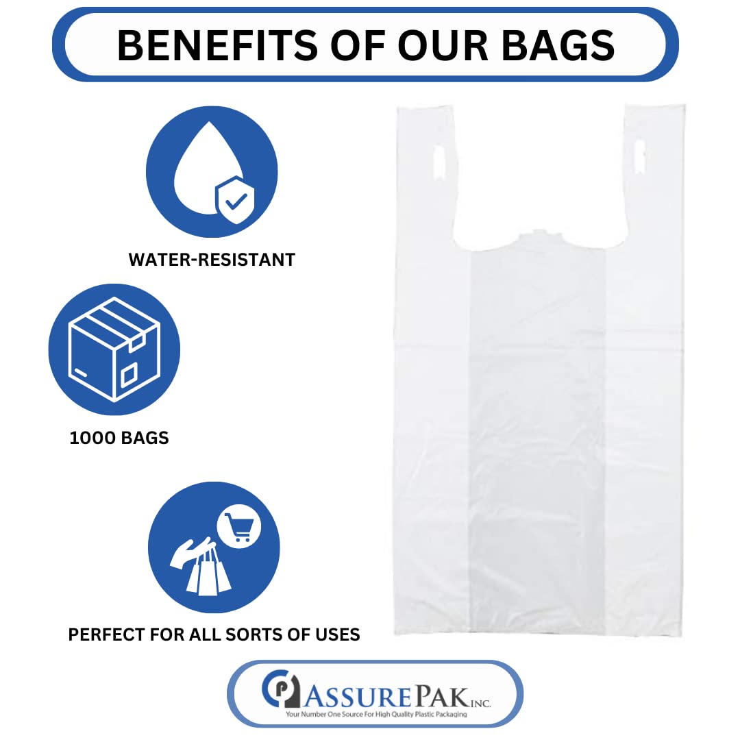 Plastic Bag-Standard White Plain T-Shirt Bag 11.5"x6.5"x21.5" 15 mic - 1000 bags/case