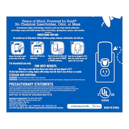 Raid Essentials Flying Insect Light Trap Starter Kit, 2 Plug-In Devices + 2 Cartridges, Featuring Light Powered Attraction