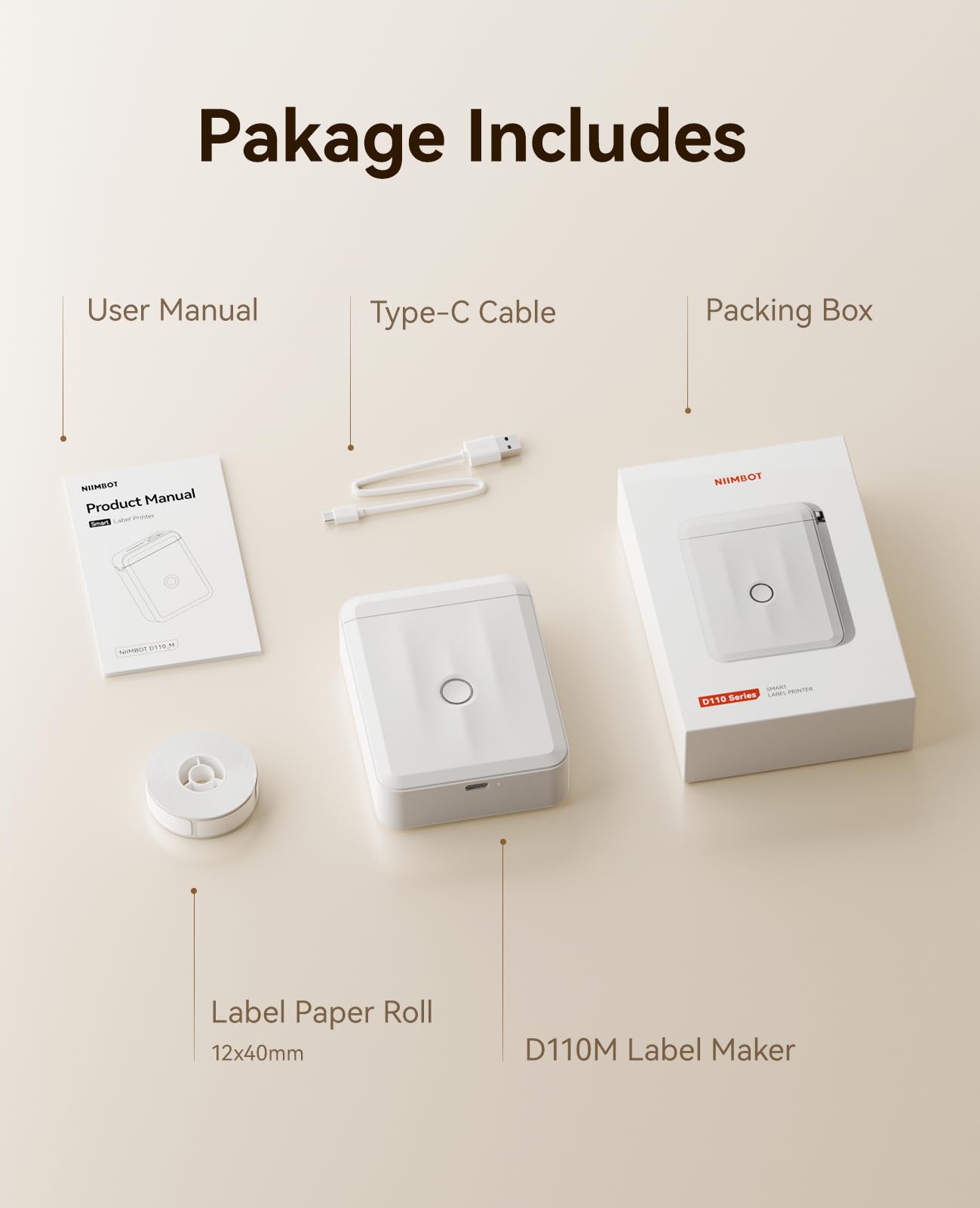 NIIMBOT Label Maker Machine Bluetooth Label Printer for School Home Office Organization, Wireless Mini Labeler D110 Upgraded Version, Label Machine with Label, White