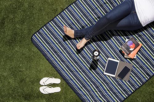 ONIVA - a Picnic Time brand - Vista Outdoor Picnic Blanket & Tote - Beach Blanket - Camping Blanket, (Blue Stripe Pattern with Navy Blue Exterior)