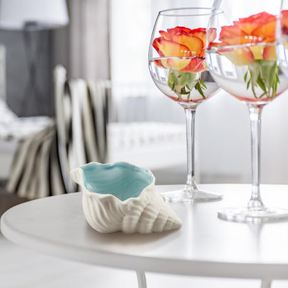 NBEADS Conch Shape Ceramic Jewelry Tray, Aqua Shell Trinket Dish Ceramic Ring Earring Holder Ocean-themed Decorative Trinket Plate for Rings Earrings Necklaces Bracelet Jewelry Watch Keys