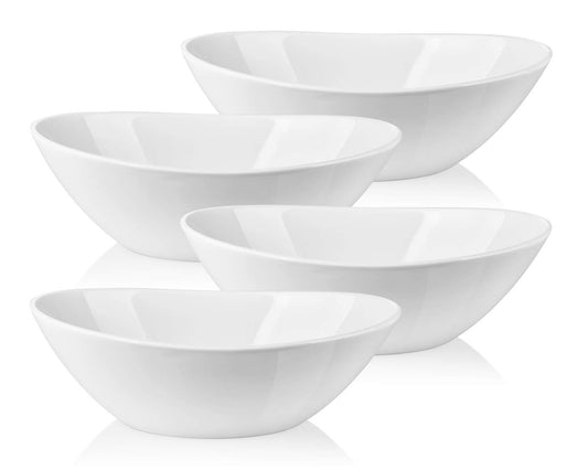 LIFVER 9" Serving Bowls for Wedding Decor, 36 OZ Porcelain Serving Dishes for Entertaining, Large Bowls Set for Soup Salad Side Dishes Pasta, Good Size for Dinner Party, Set of 4, White