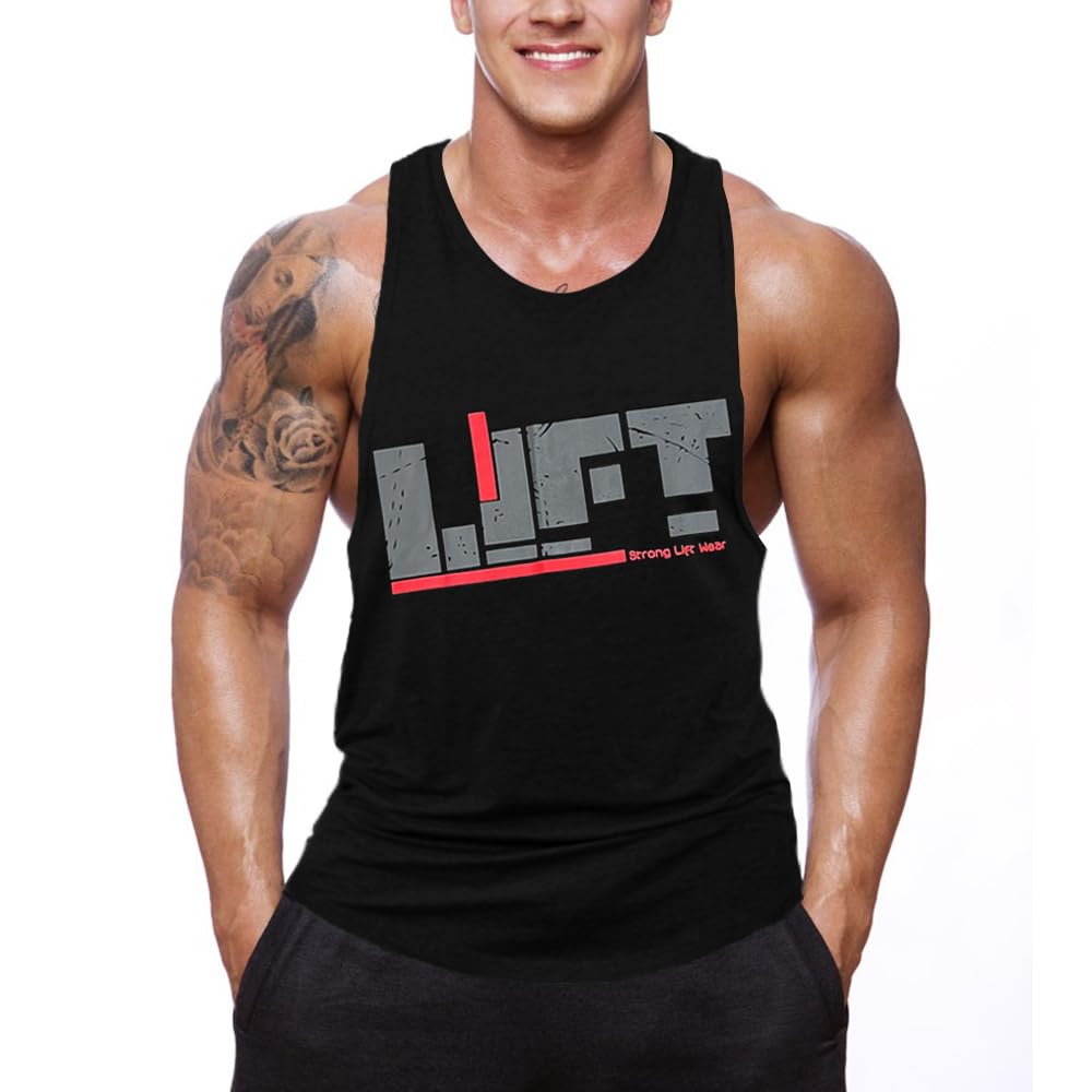 GZXISI Men's Gym Bodybuilding Stringer Tank Top Workout Muscle Cut Shirt Fitness Sleeveless Vest (Black, XX-Large)