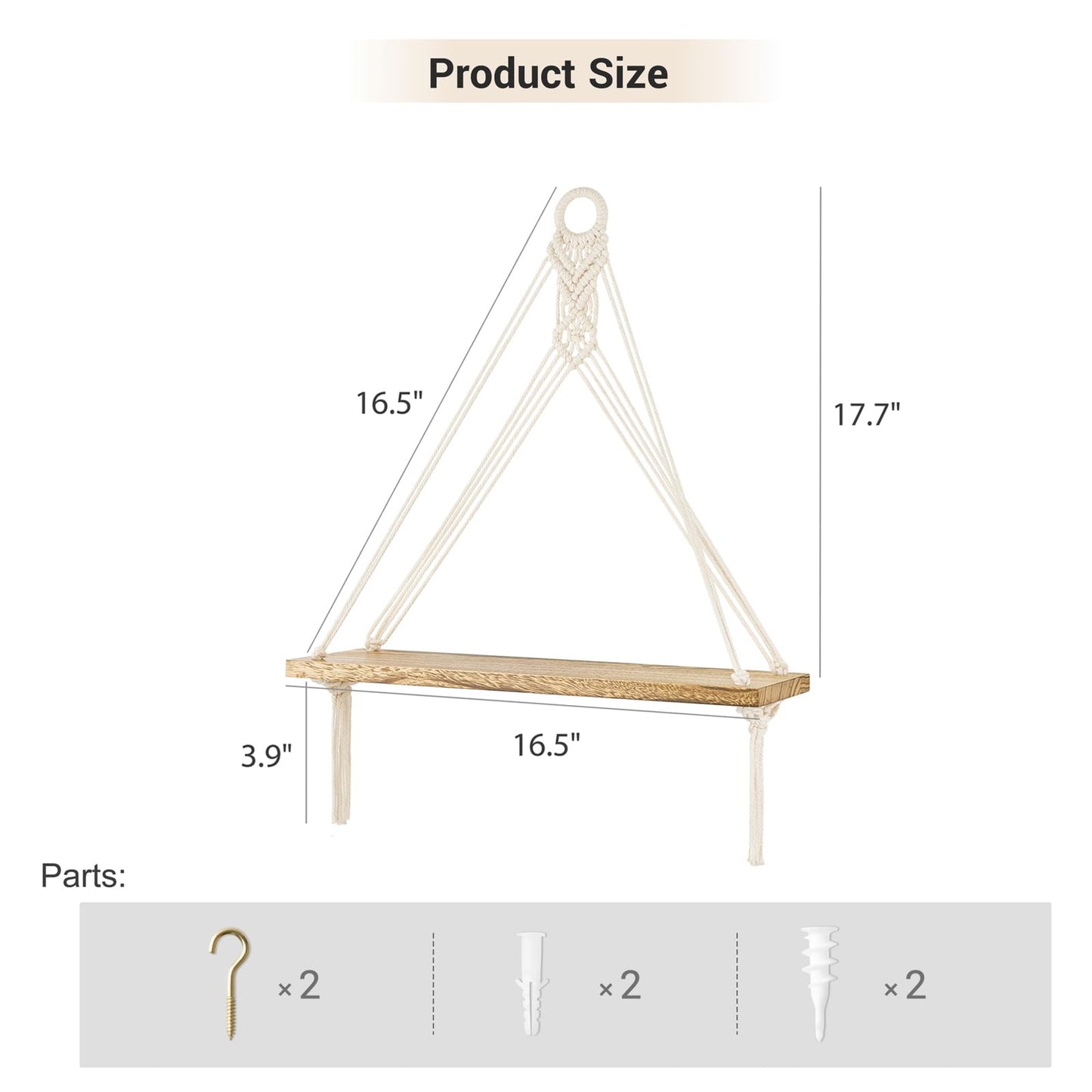 Mkono Macrame Hanging Shelves Boho Wall Decor Set of 2 Rustic Wood Floating Storage Shelf for Bedroom Bathroom Living Room Nursery Dorm Room, Display Shelving for Hanging Plants Photos