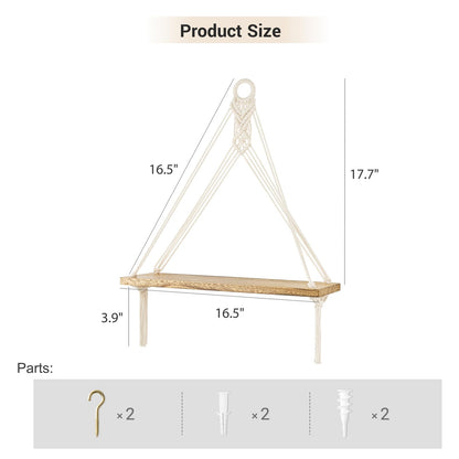 Mkono Macrame Hanging Shelves Boho Wall Decor Set of 2 Rustic Wood Floating Storage Shelf for Bedroom Bathroom Living Room Nursery Dorm Room, Display Shelving for Hanging Plants Photos