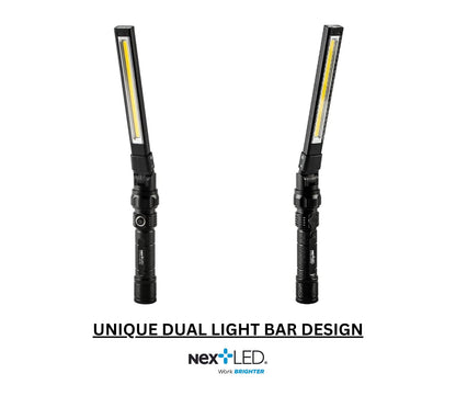NextLED NT-7544 Double-Sided, Heavy Duty Folding LED Rechargeable Work Light, 600x2 Lumen, Slim Mechanic Light with Magnet, W/Top Light, Aluminum Body, Magnetic Flashlight for Auto Repair/Inspection