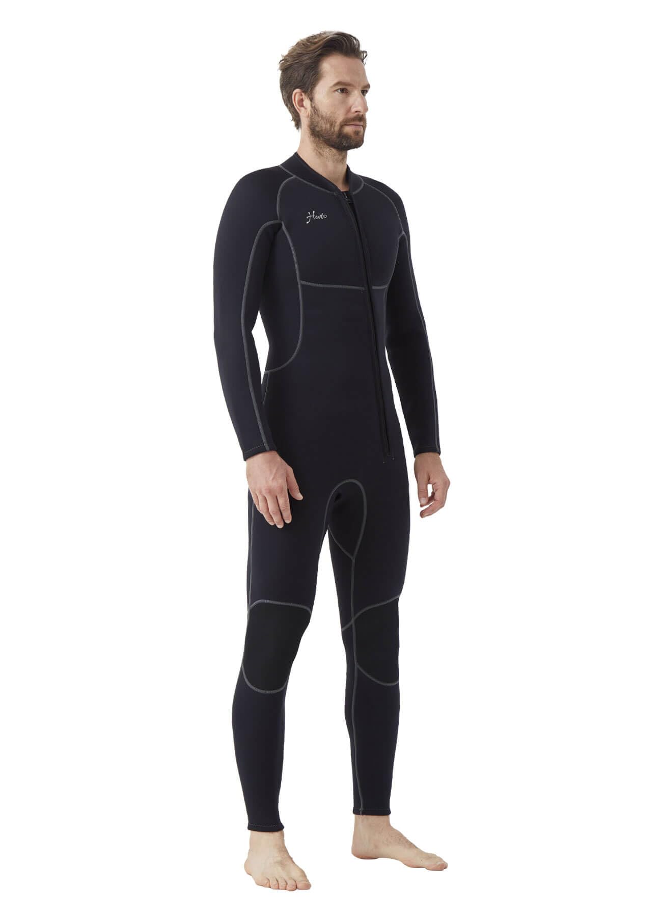 Hevto Men Wetsuit 3/2mm Neoprene Front Zip Full Wet Suit in Cold Water for Surfing Swimming SUP Snorkeling Diving (M2-Black, LS)