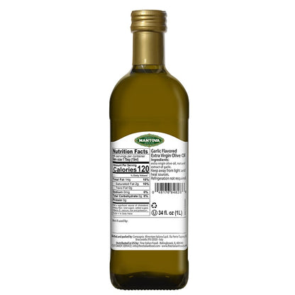 Mantova Garlic Extra Virgin Olive Oil (EVOO) - Cold-Pressed, Premium Quality, Imported from Italy - Perfect for Topping Salads, Vegetables, Pasta Salad, Dipping Italian Bread, or Pan-Frying (Pack of 1)