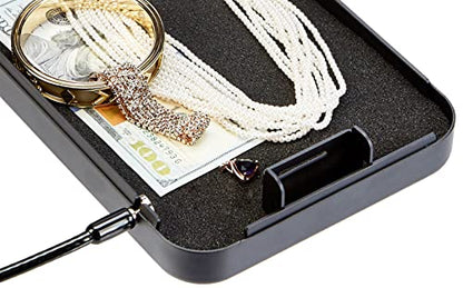 Amazon Basics Portable Security Case Lock Box Safe, Small Lock Box with Code, for College Dorm Room, Home, Combination Lock, XL, Black