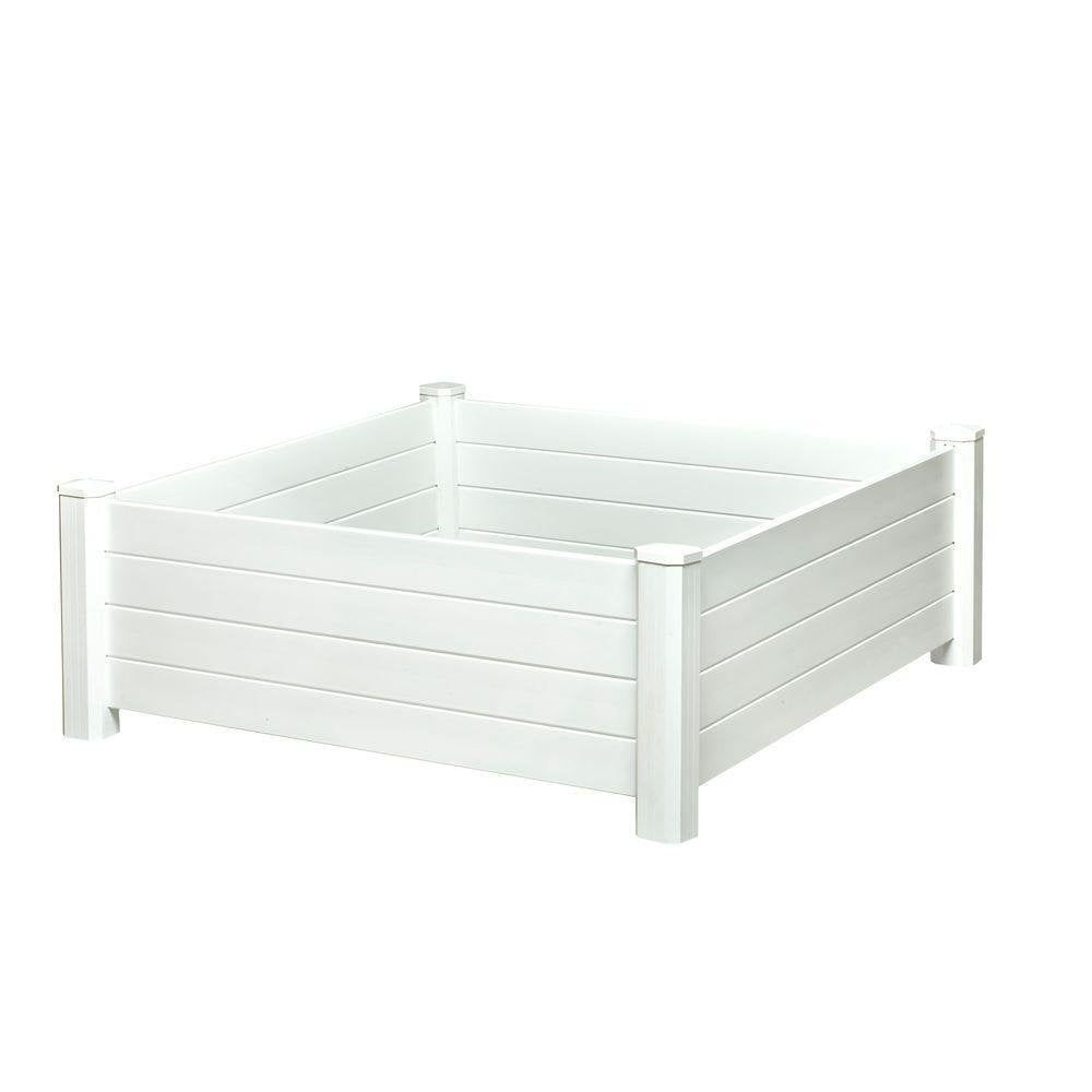 NuVue Products 26001 Premium Outdoor Raised Garden Bed for Growing Edible Plants and Flowers, BPA-Free Woodgrain Panel Elevated Planter Box, 48” L x 48” W x 15” H, White