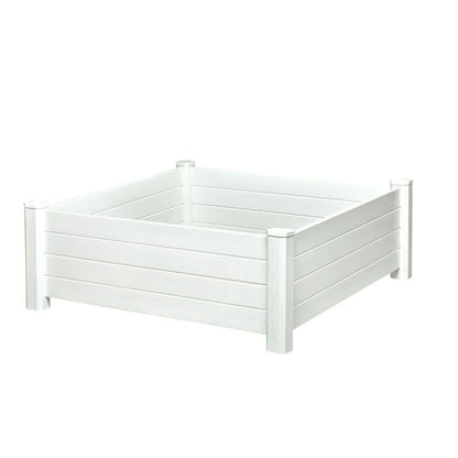NuVue Products 26001 Premium Outdoor Raised Garden Bed for Growing Edible Plants and Flowers, BPA-Free Woodgrain Panel Elevated Planter Box, 48” L x 48” W x 15” H, White