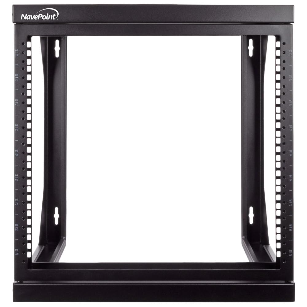 NavePoint 9U Open-Frame Server Rack for 19" IT Network Equipment & A/V Devices Free Standing or Wall Mount with 180 Degrees Gate Swing, Black