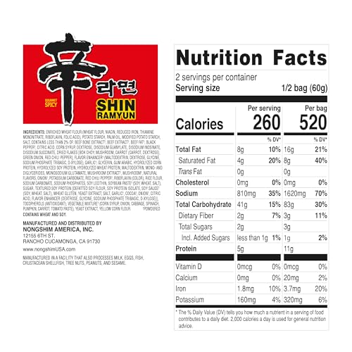 Nongshim Ramen Noodles, Gourmet Instant Ramen, Premium Microwavable Noodle Soup, Spicy Shin, Family Pack, 4.23 Ounce (Pack of 20)